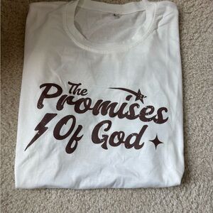 White T-Shirt with Brown 'The Promises Of God' Print